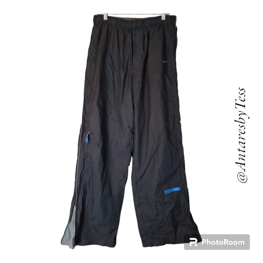 Nike pants windbreaker track XL black elastic waist mesh lining zip ankle vtg